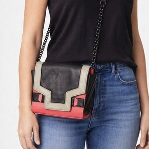 Vince Camuto Leather Crossbody Bag Colorblock Red Black Gray Chain Strap